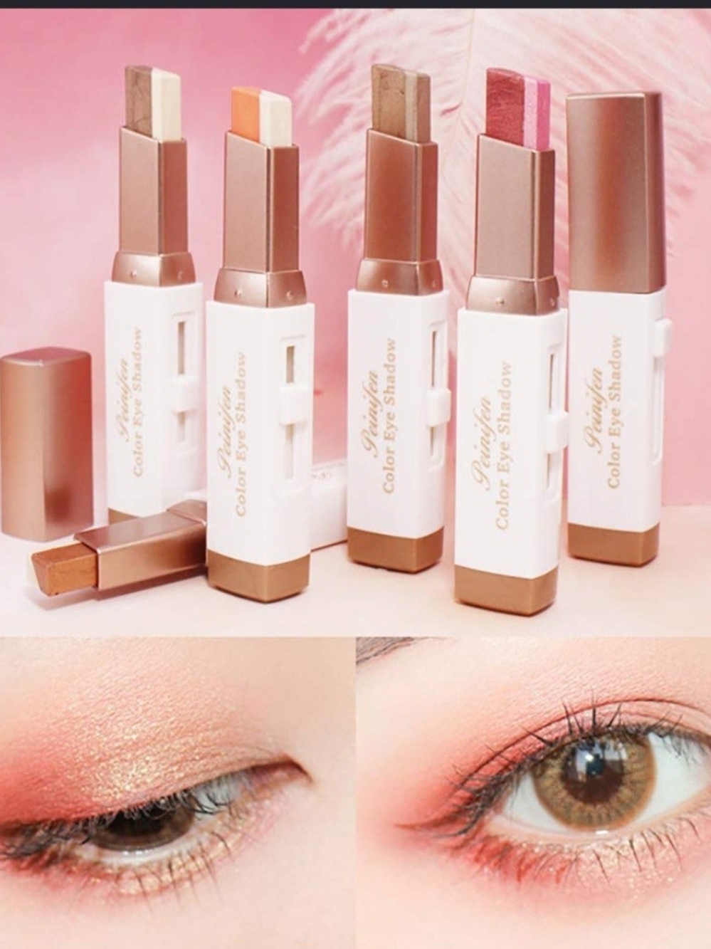 La Meila Peach-Pink-brown Cream Eyeshadow Stick - Portable Various Eye Color